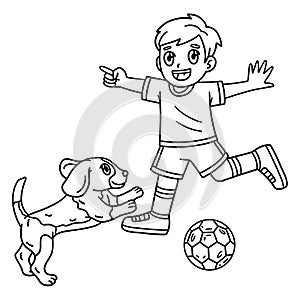 Boy and Dog Playing Soccer Isolated Coloring Page