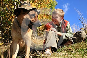 Boy and dog â€“ sunny fall