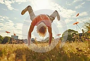 Boy doing acrobatic tricks