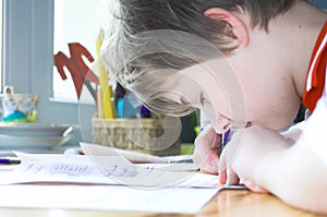 Boy doing homework photo