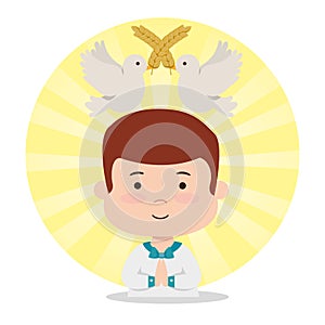 boy with doves and wheats to first communion