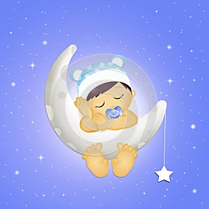 Boy dreaming on the moon