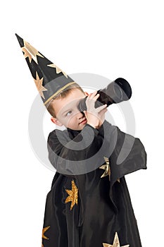 Boy dressed as astrologer. Isolated photo