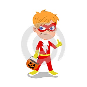 Boy dressed as super hero costume