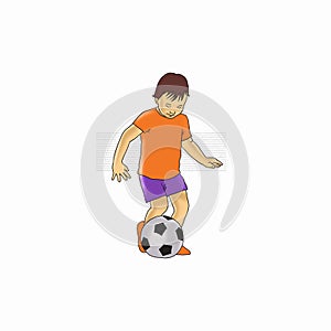 A boy dribling a ball with white background illustration