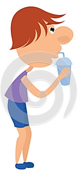Boy drinking water, illustration, vector