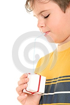 Boy drinks from gift through tubule