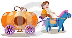 Boy driving pumpkin carriage