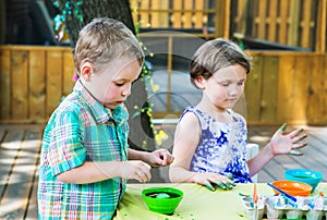 Boy Dyes his Easter Egg Green