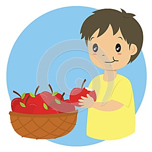 Boy Eating an Apple Cartoon Vector