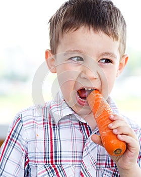 Boy is eating carrot