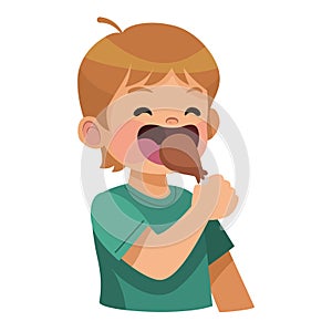 boy eating chicken