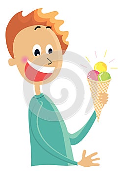 Boy eating an ice cream.vector color cartoons isol