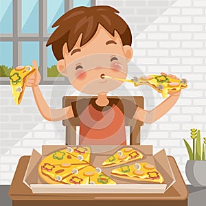 Boy eating pizza