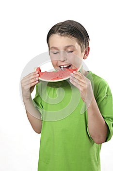 Boy eating watermelon