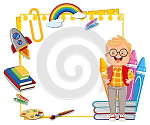 A boy with educational and creative objects