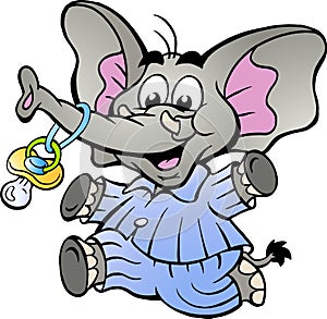 Boy Elephant in Pajamas holding a Pacifier