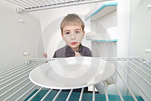 Boy and Empty Refrigerator