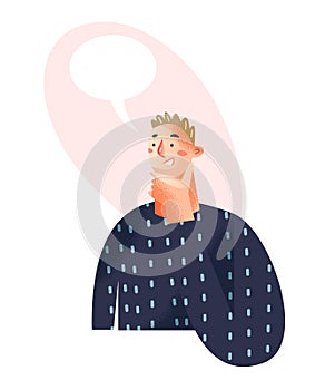 Boy with empty speech bubble vector illustration. Cartoon man character talking and smiling, one person with message