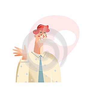 Boy with empty speech bubble vector illustration. Cartoon man character talking and smiling, one person with message