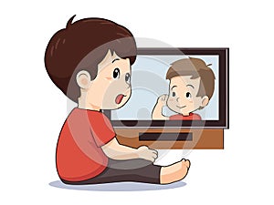 Boy Engrossed in Television