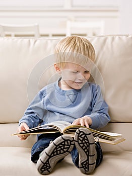 Boy enjoying reading a book