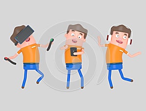 Boy enjoying with technology. 3d illustration,.