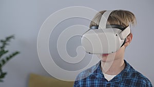 Boy enjoying VR headset.