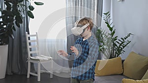 Boy enjoying VR headset.