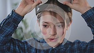 Boy enjoying VR headset.