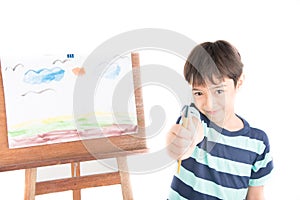 Boy enjoying water painting