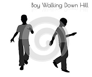 Boy in Everyday Walking Down Hill pose on white background