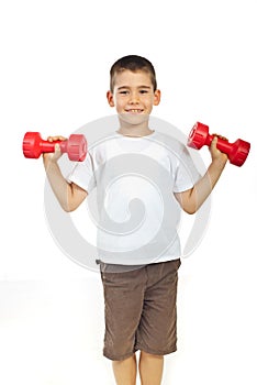 Boy exercising with barbell