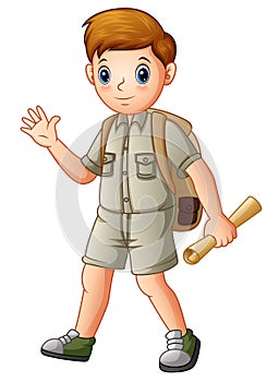 Boy explorer holding a map