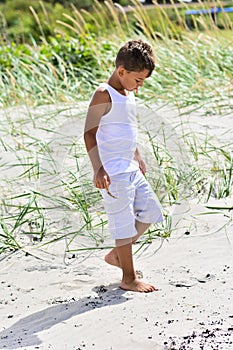 Boy exploring beach