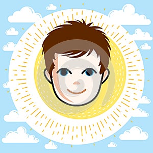 Boy face, human head. Vector character, happy red-haired teenage