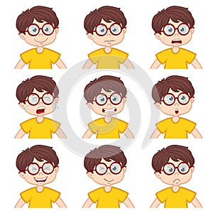 Boy faces showing different emotions