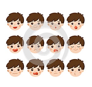 Boy facial emotions. Boy face with different expressions.