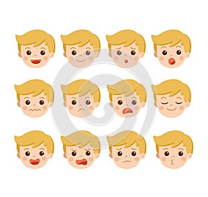 Boy facial emotions. Boy face with different expressions.