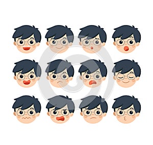 Boy facial emotions. Boy face with different expressions.