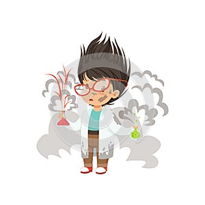 Boy after a failed chemical experiment vector Illustration on a white background