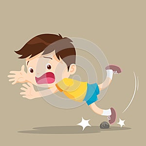 Boy falling stumble tripping over stone