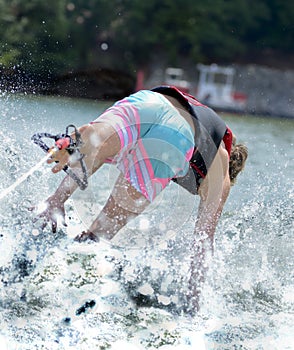 Boy Falling on Trick Ski