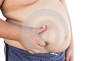Boy fat and children fat on isolated white.