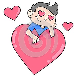 Boy is feeling falling in love riding love imagining, doodle icon image kawaii