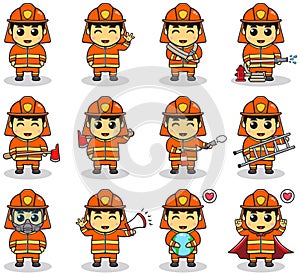 Boy Firefighter profession with flat design style