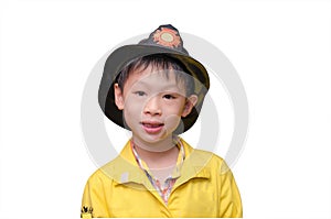 Boy in firefighter uniform