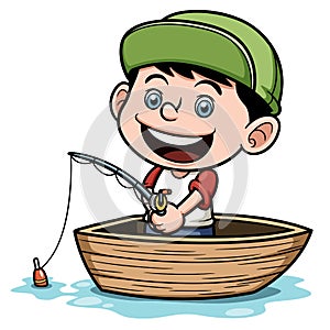 Boy fishing in a boat