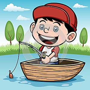 Boy fishing in a boat