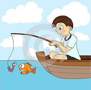 Boy Fishing In A Boat